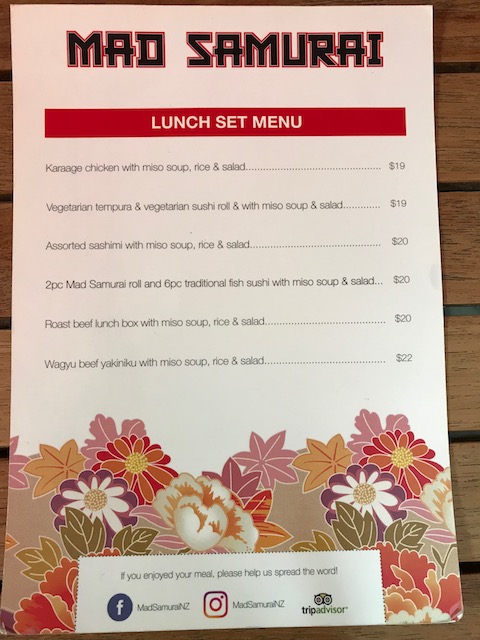 mad samurai 201811 lunch menu